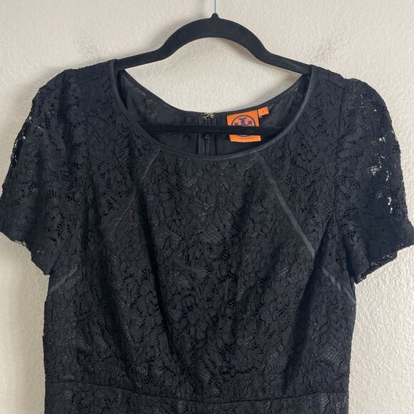 Tory Burch Womens 8 Bovary Lace Black Sheath Dress Ruffle Hem Short Sleeve - Picture 9 of 12